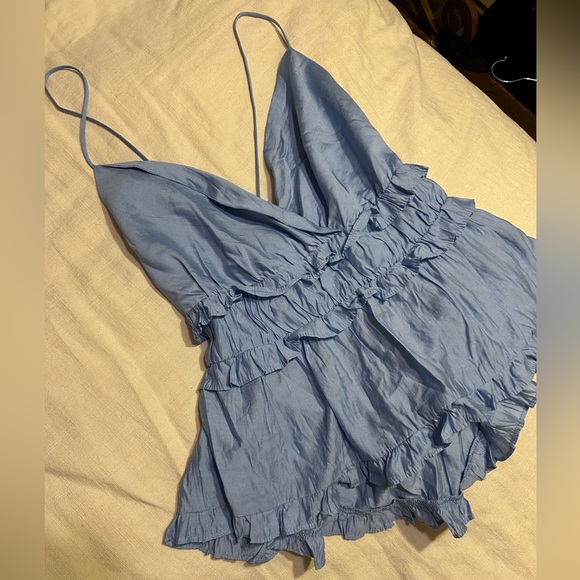 American Threads Blue Ruffled Top - Picture 2 of 6